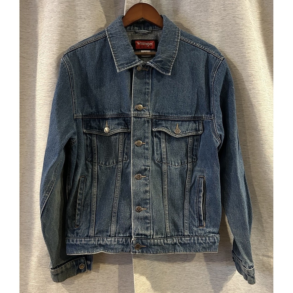 Vintage Men's Wrangler Hero Denim Jean Jacket Blue M Western Trucker Rancher